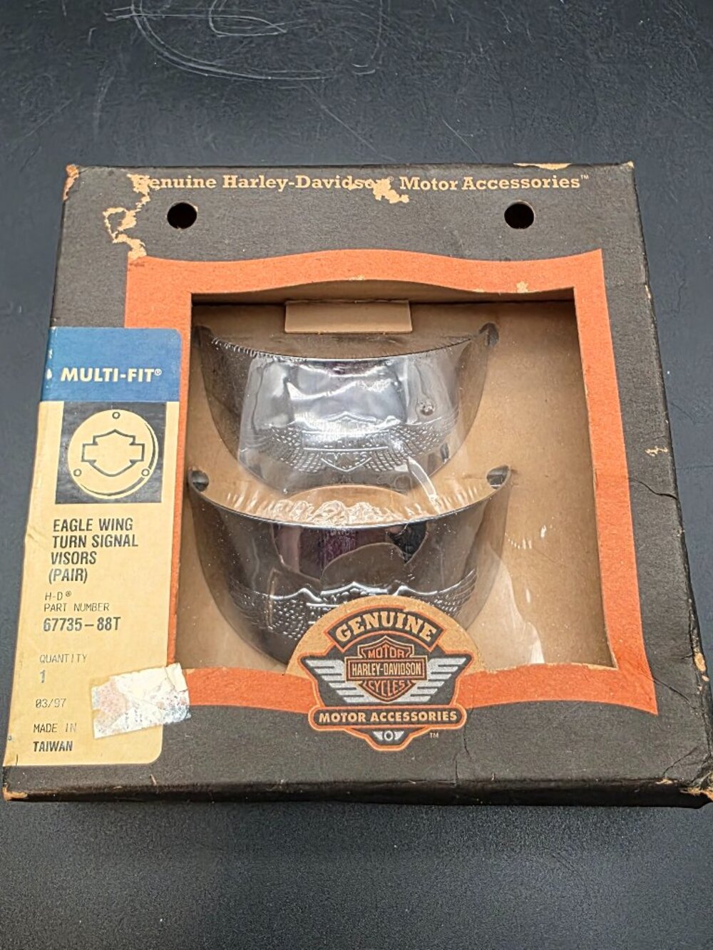 Vintage Chrome Genuine Harley-Davidson Eagle Wing Turn Signal Visors NEW